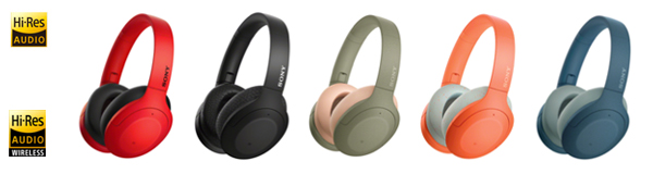 ワイヤレスノイズキャンセリングステレオヘッドセット h.ear on 3 Wireless NC 『WH-H910N』（左からレッド、ブラック、アッシュグリーン、オレンジ、ブルー）