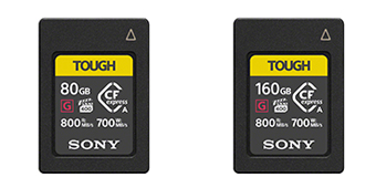 CFexpress Type Aメモリーカード 左：『CEA-G80T』(80GB)、右：『CEA-G160T』(160GB)