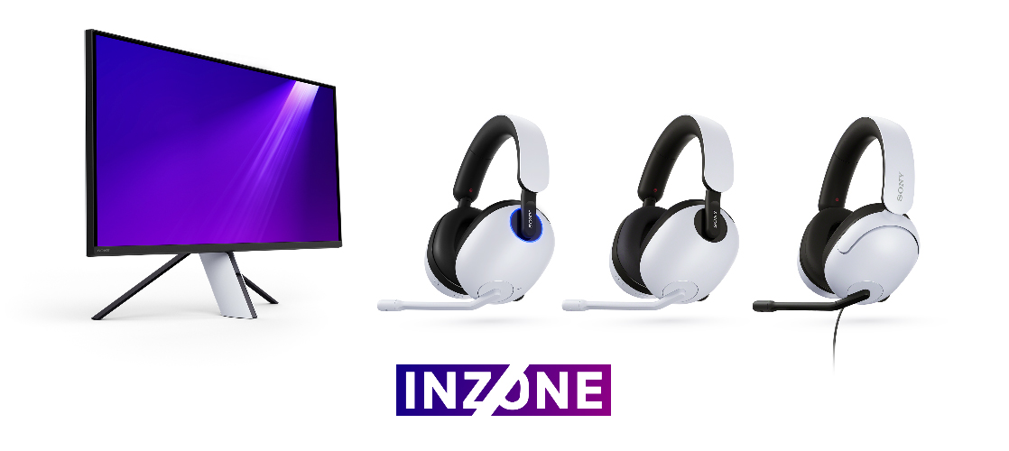 ゲーミングモニター 『INZONE M9』 ゲーミングヘッドセット 左から『INZONE H9』『INZONE H7』『INZONE H3』