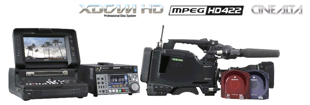 （左から）	XDCAM HD422フィールドステーション 『PDW-HR1』、XDCAM HD422レコーダー『PDW-F1600』、XDCAM HD422カムコーダー『PDW-F800』、プロフェッショナルディスク『PFD50DLA』（50GB）、『PFD23A』（23.3GB）