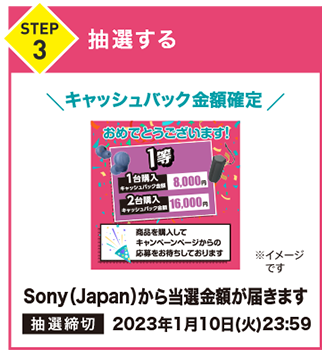 STEP3 抽選する。Sony(Japan)から当選金額が届きます。抽選締め切り：2022年9月5日23時59分